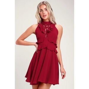 BB Dakota Crazy in Love Wine Red Ruffled Lace Mini Dress